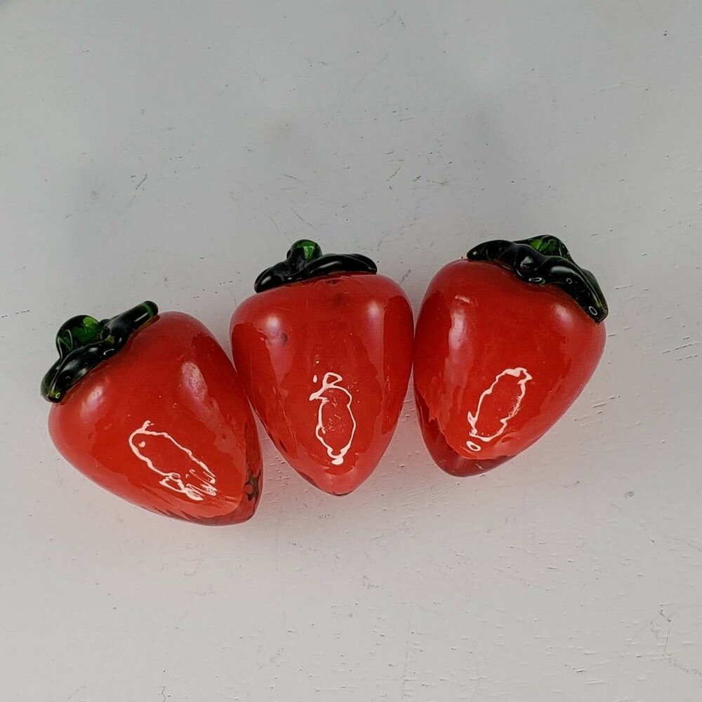 Art Glass Strawberry Fruit Fake Faux Home Decor Strawberries